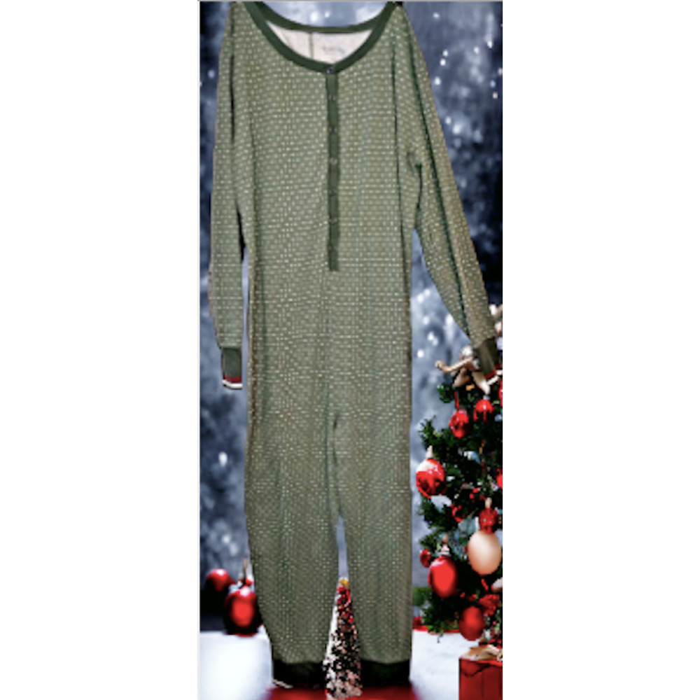 Hearth & Hand Magnolia One Piece Pajama, Green, Size XL, NWOT, Butt Flap, Button